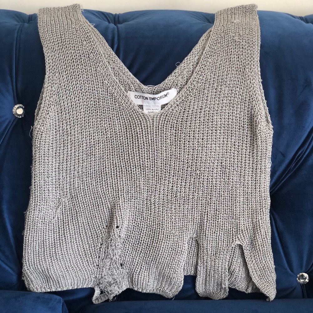 Gray sleeveless sweater